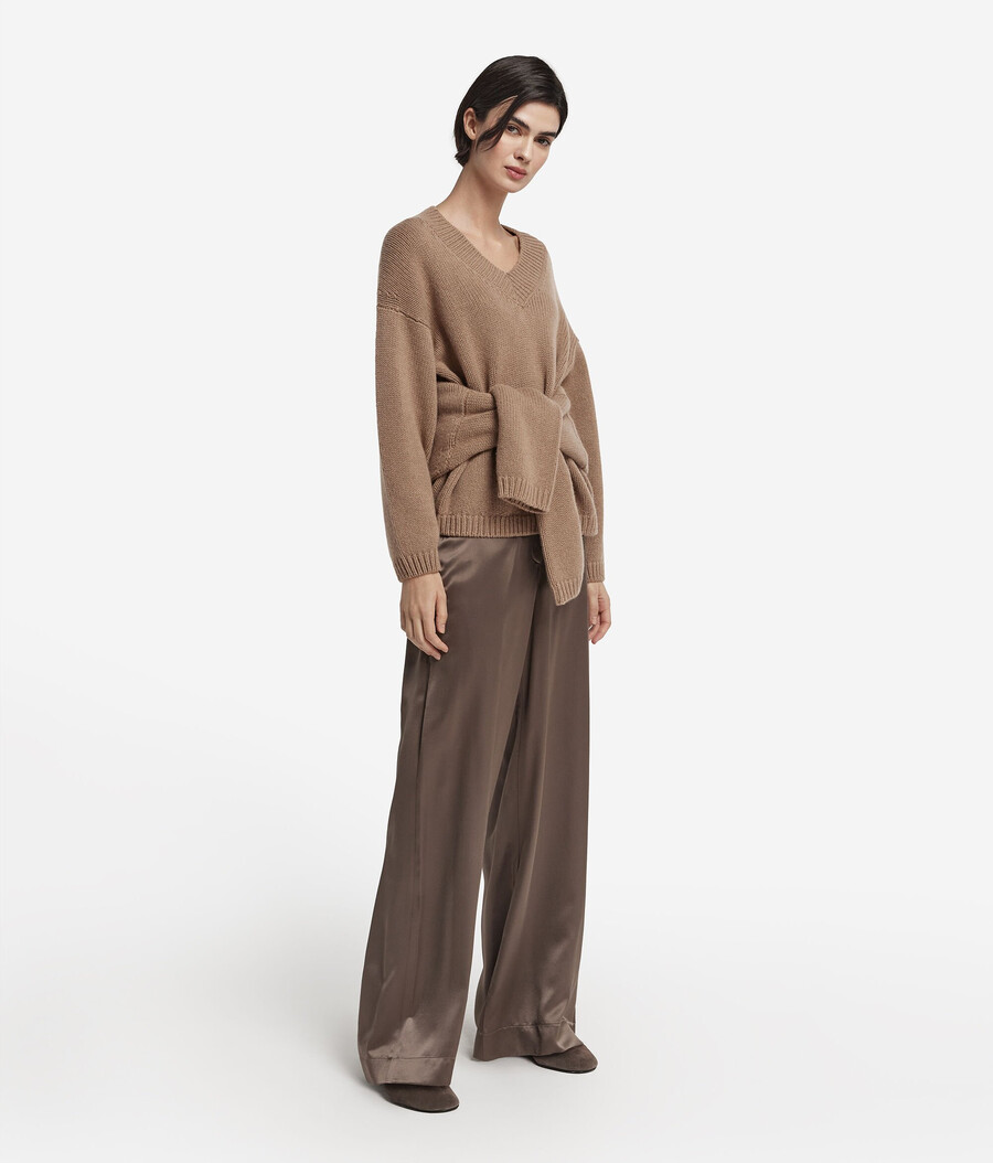 maglione con scollo a v in tricot di cashmere ultra morbido