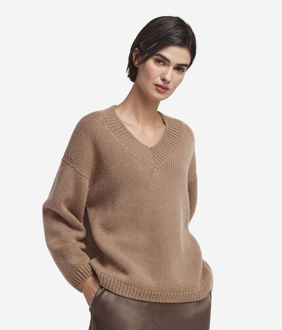maglione con scollo a v in tricot di cashmere ultra morbido
