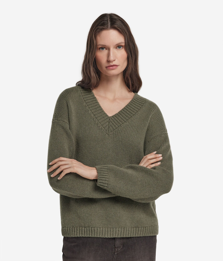 maglione con scollo a v in tricot di cashmere ultra morbido