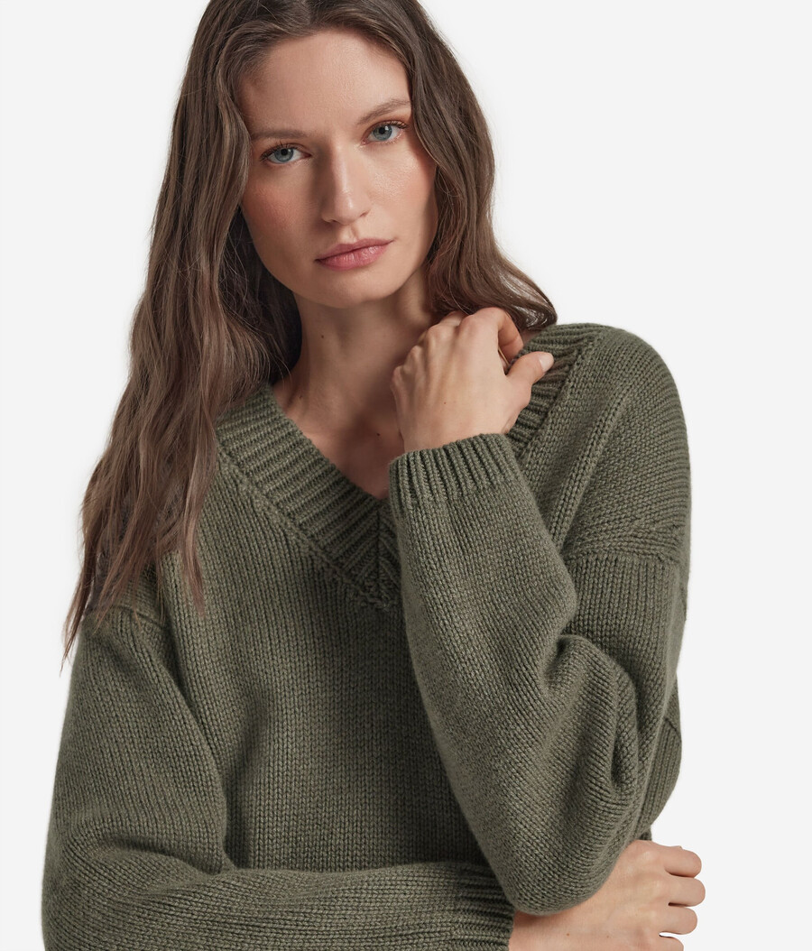 maglione con scollo a v in tricot di cashmere ultra morbido