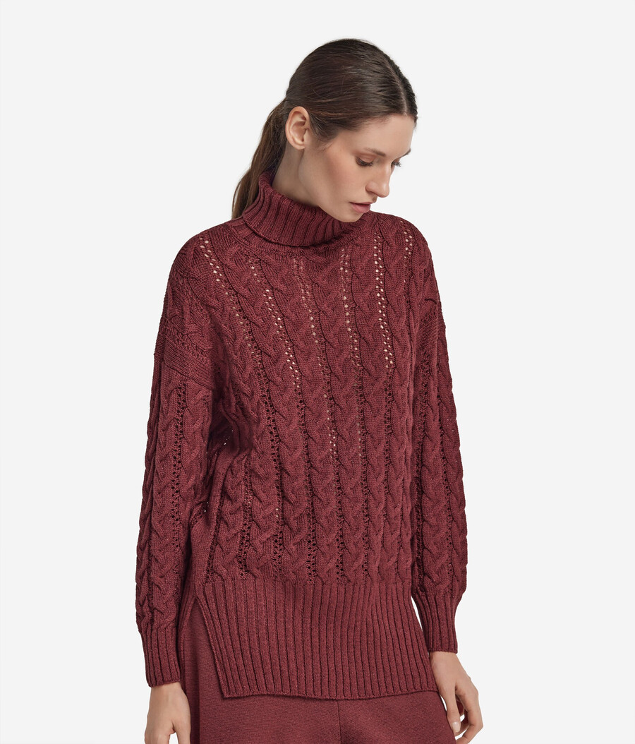 dolcevita in lana e lurex lavorato a maglia a trecce