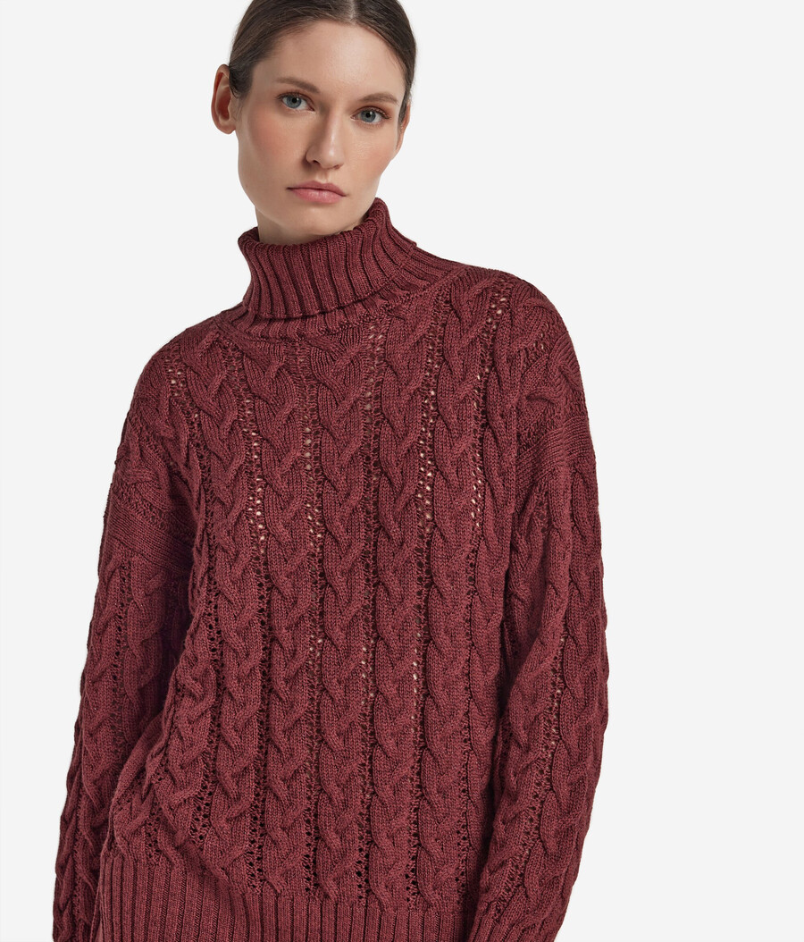 dolcevita in lana e lurex lavorato a maglia a trecce