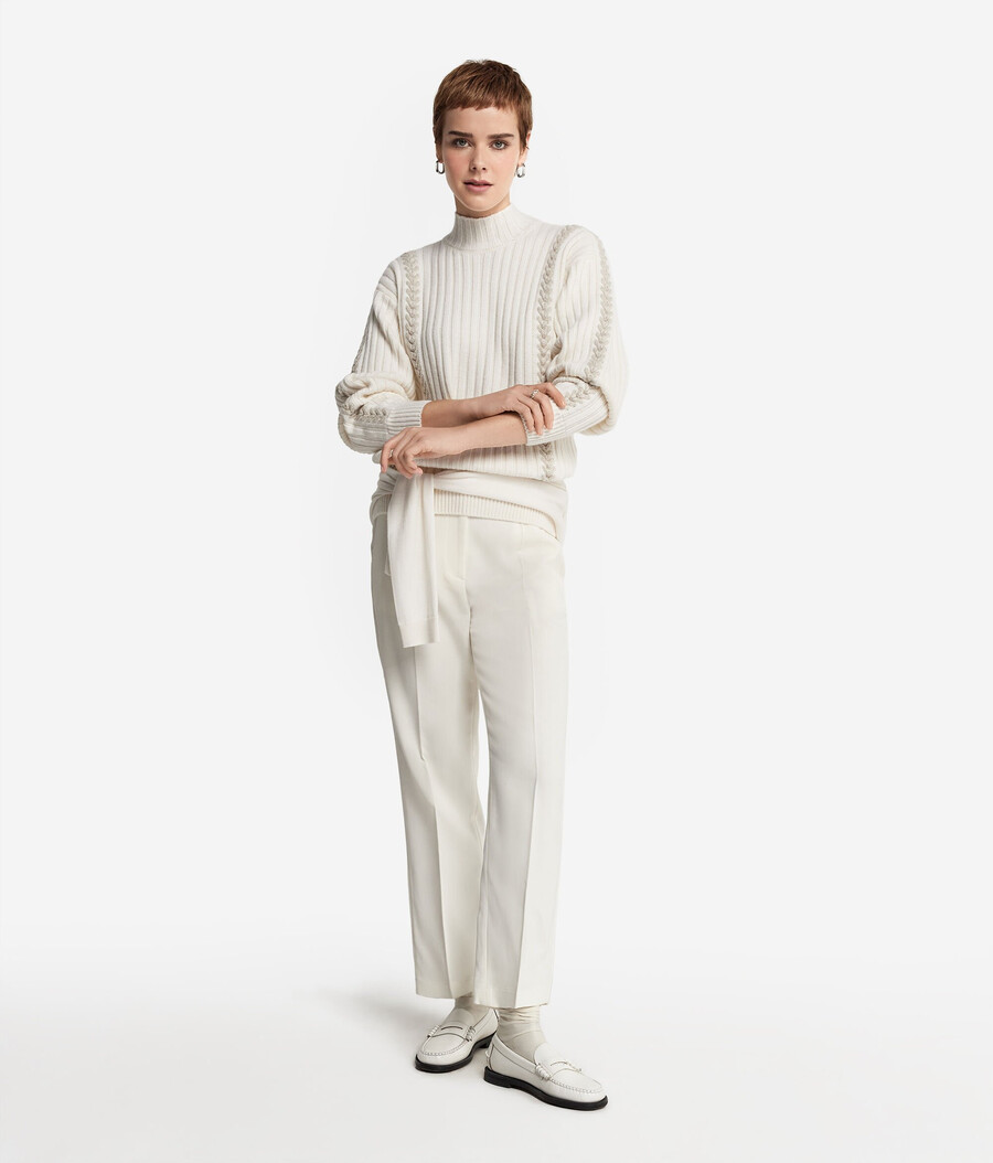 maglione a collo alto ricamato con motivo a coste in cashmere ultra morbido