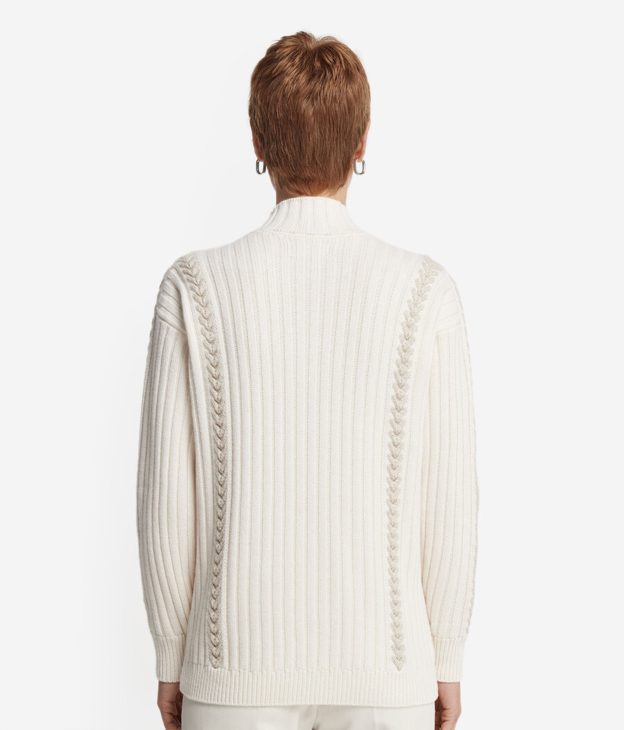 maglione a collo alto ricamato con motivo a coste in cashmere ultra morbido