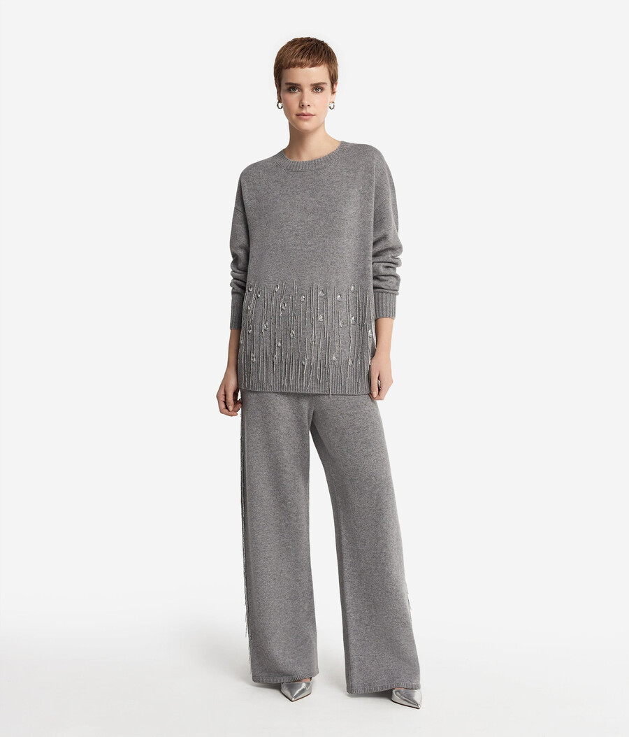 maglione in cashmere con frange