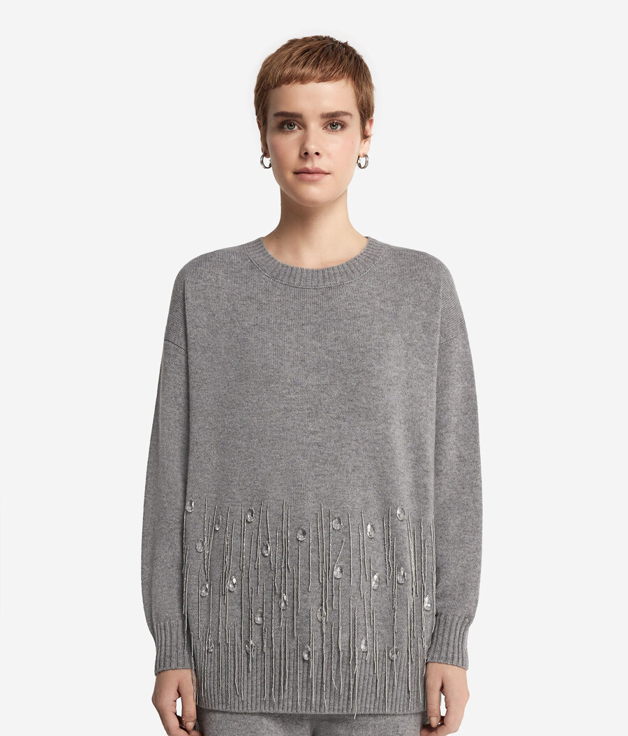 maglione in cashmere con frange
