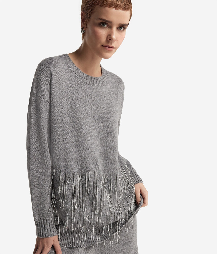 maglione in cashmere con frange
