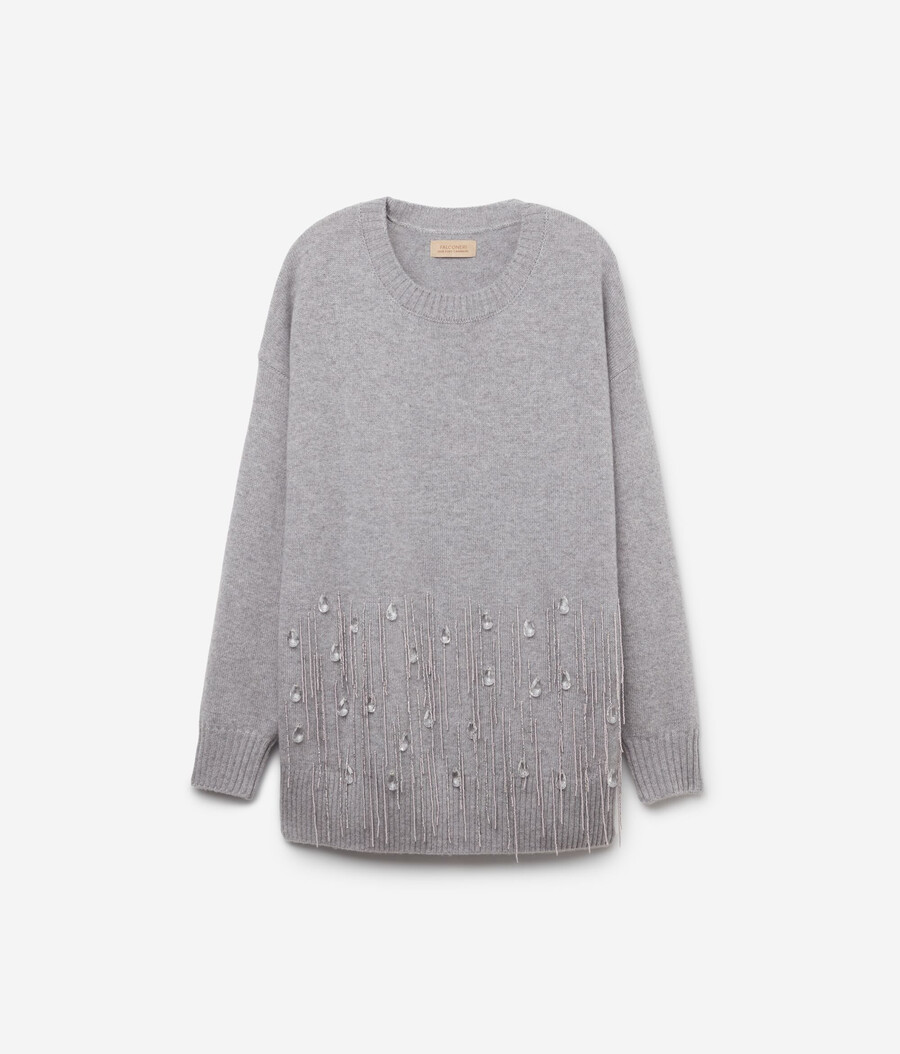 maglione in cashmere con frange