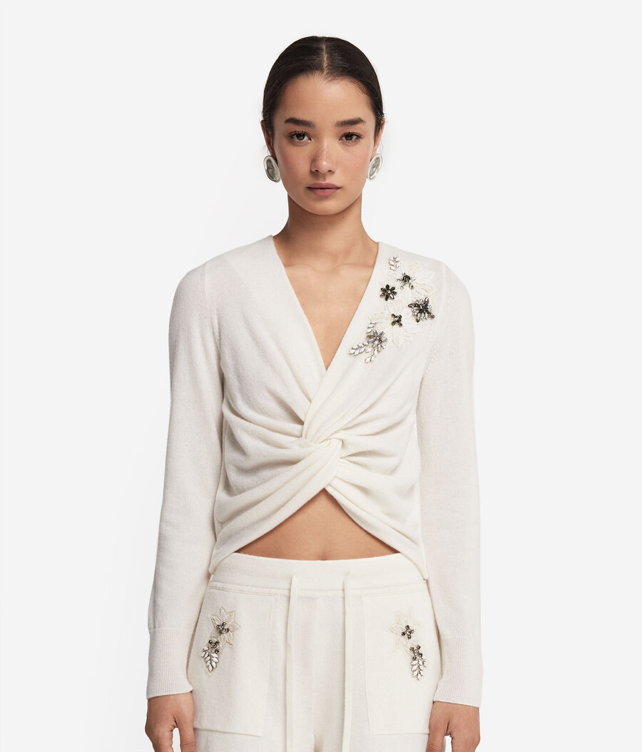 cashmere cache coeur con ricamo floreale