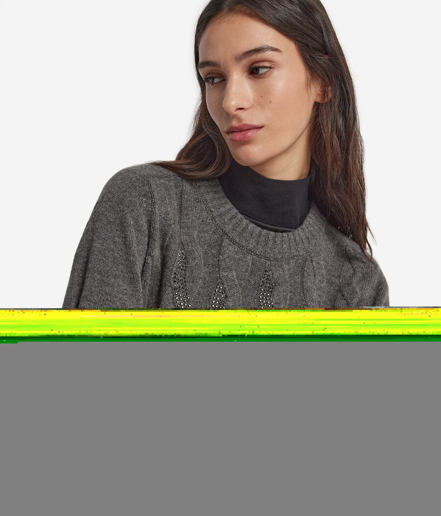 maglia girocollo in cashmere ultra morbido con lavorazione a trecce e strass