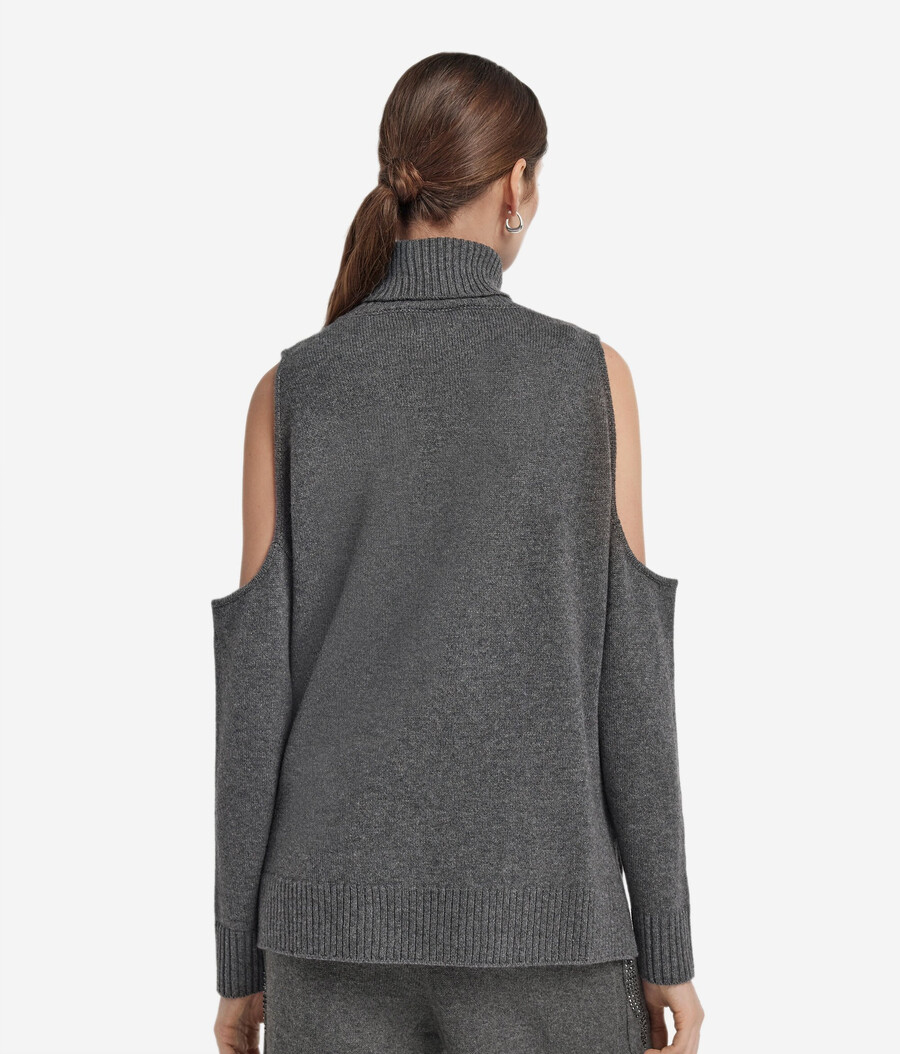 top in cashmere ultra morbido con lavorazione a trecce e strass