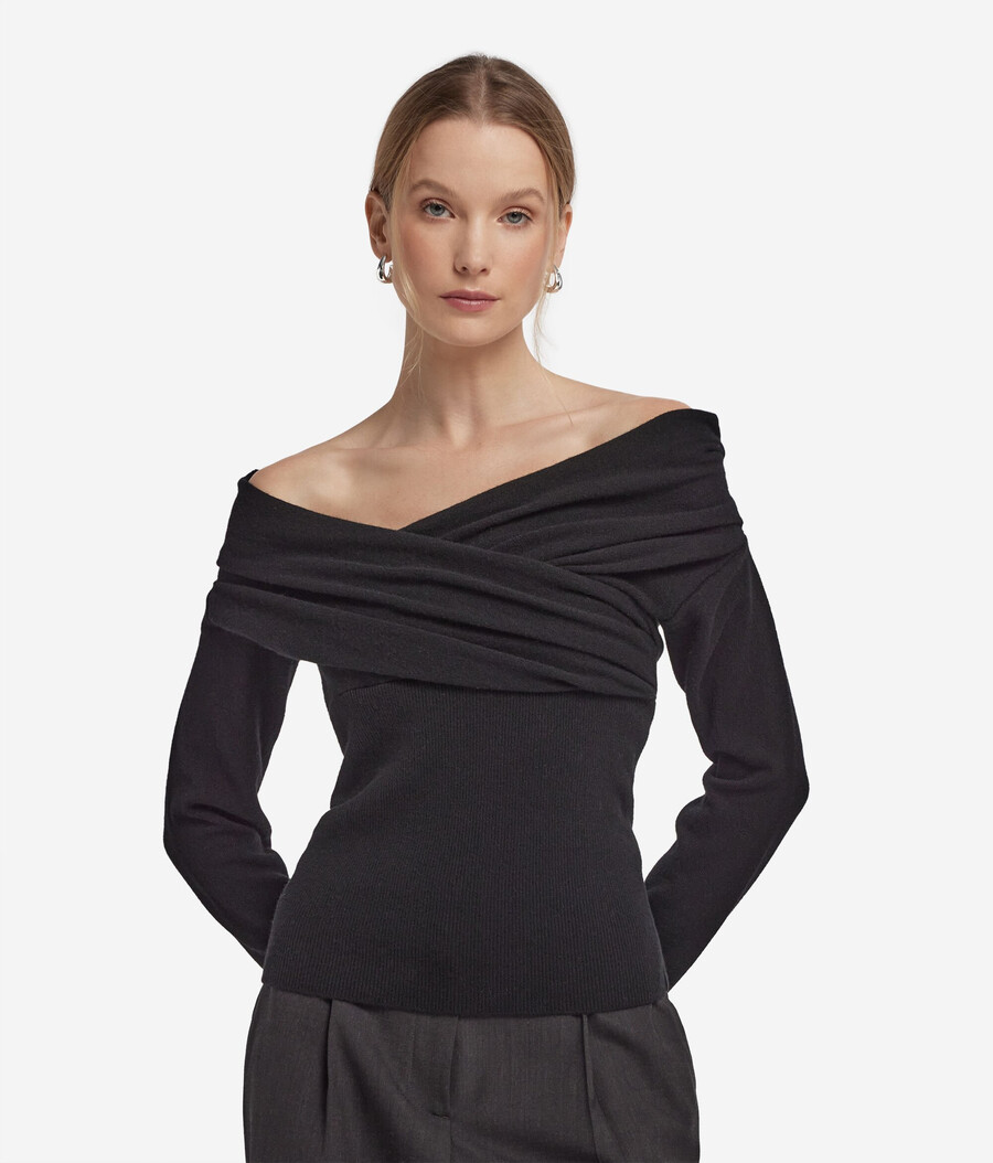 maglione con scollo incrociato in cashmere ultra morbido