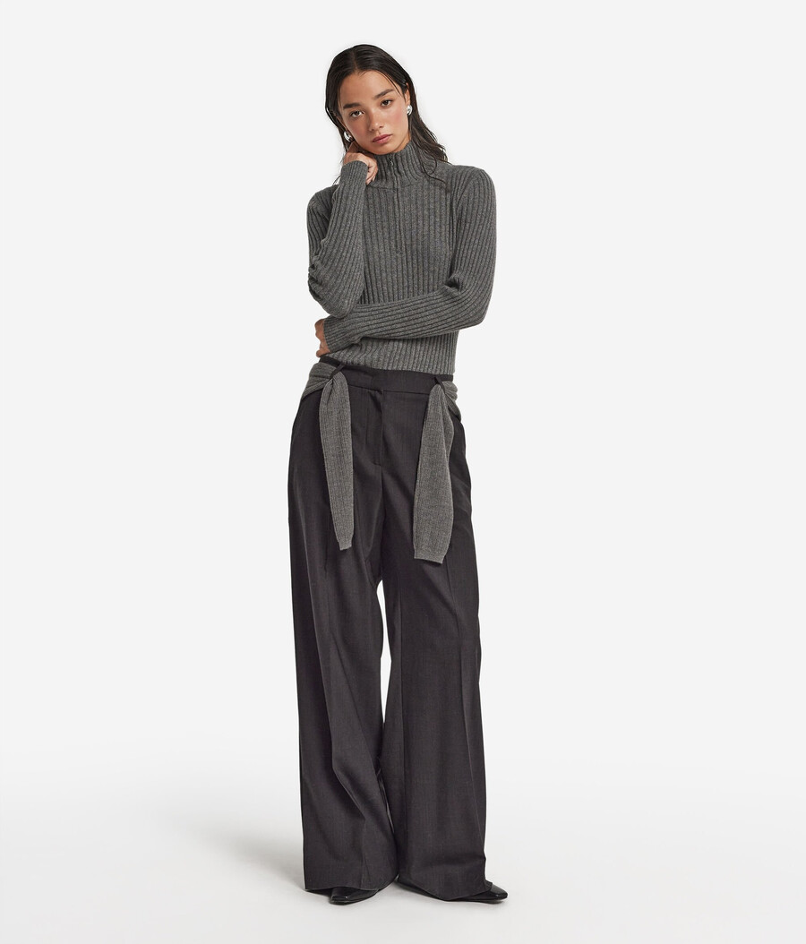 maglione in cashmere ultra morbido a coste con mezza zip