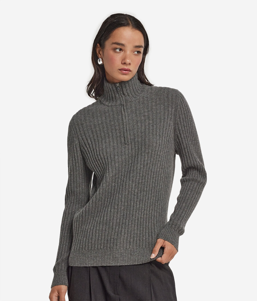 maglione in cashmere ultra morbido a coste con mezza zip
