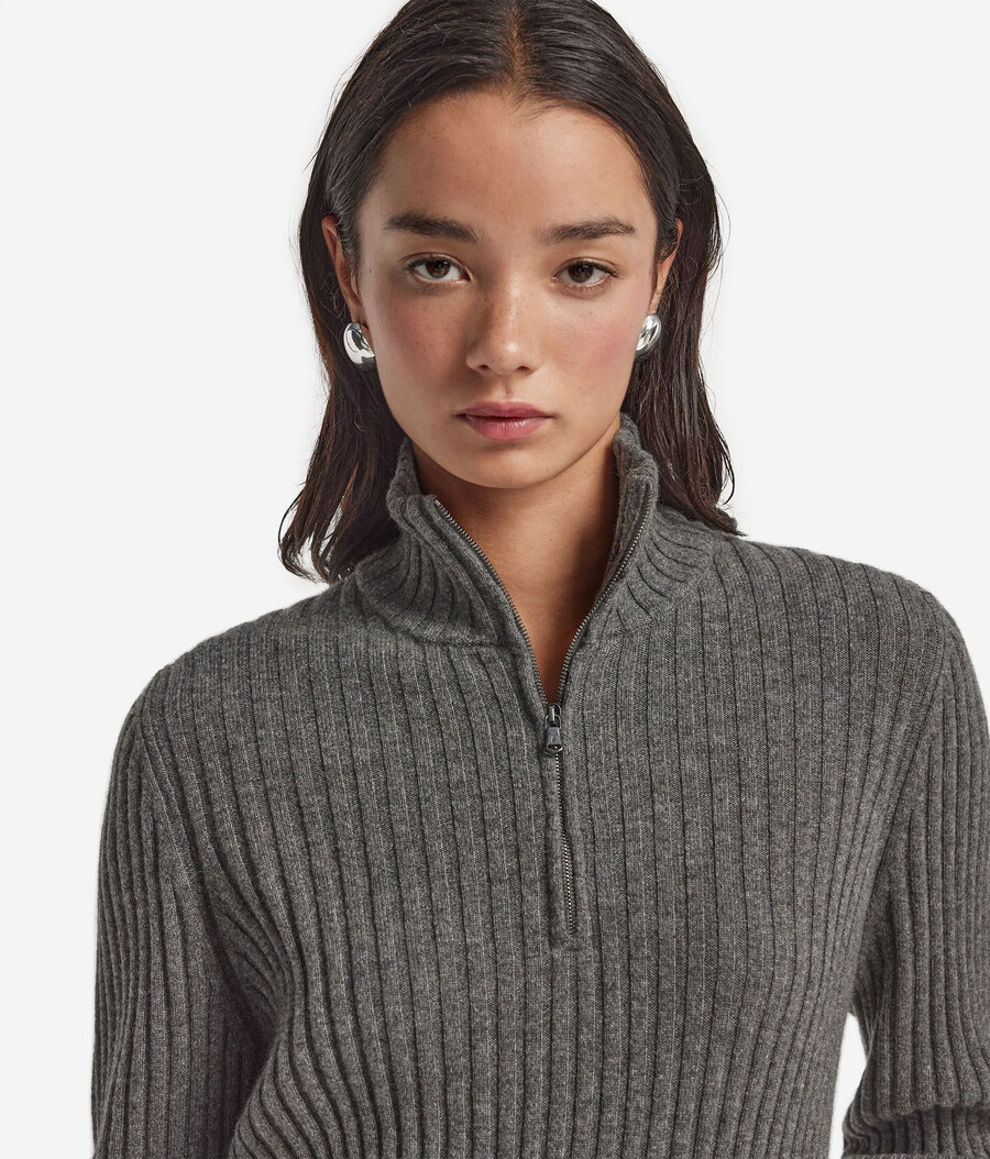maglione in cashmere ultra morbido a coste con mezza zip