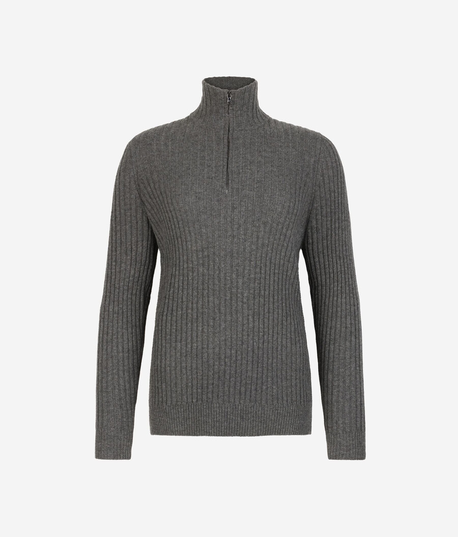maglione in cashmere ultra morbido a coste con mezza zip