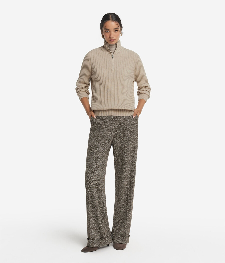 maglione in cashmere ultra morbido a coste con mezza zip