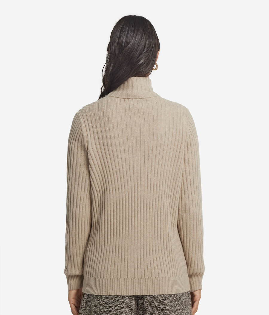maglione in cashmere ultra morbido a coste con mezza zip