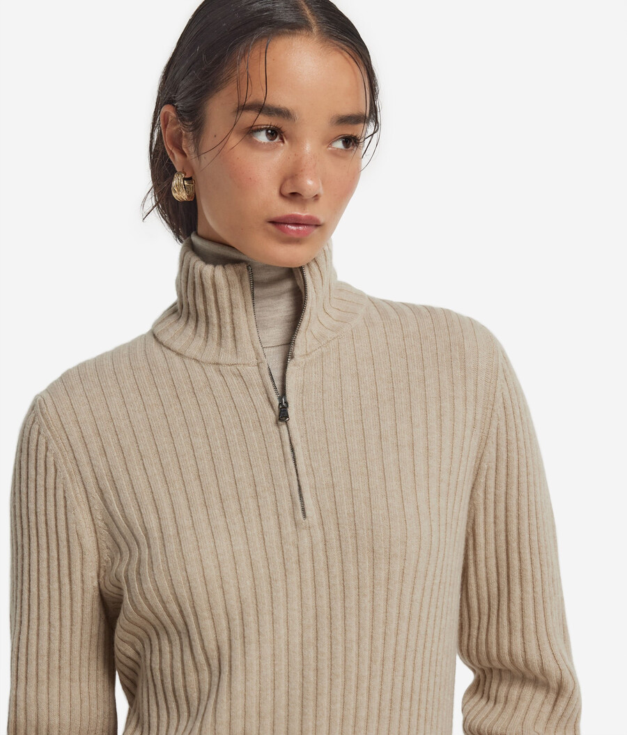 maglione in cashmere ultra morbido a coste con mezza zip