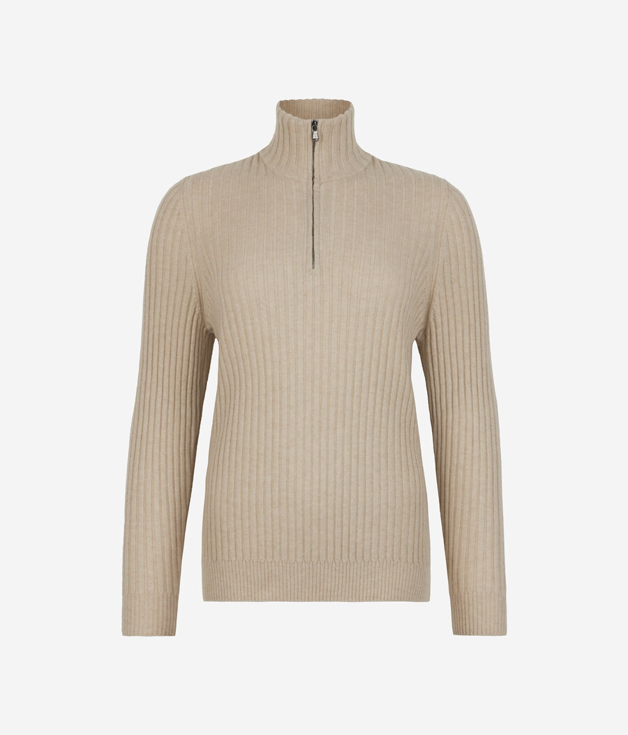 maglione in cashmere ultra morbido a coste con mezza zip