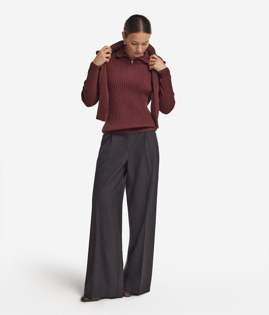 maglione in cashmere ultra morbido a coste con mezza zip