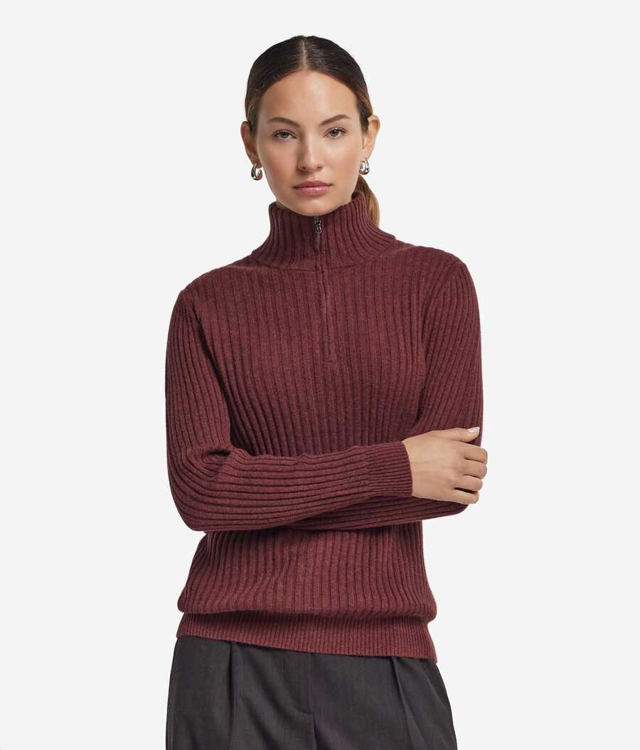 maglione in cashmere ultra morbido a coste con mezza zip