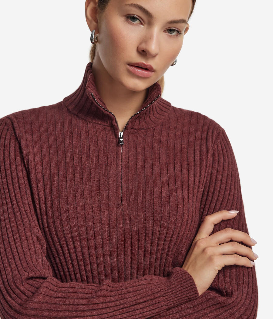maglione in cashmere ultra morbido a coste con mezza zip