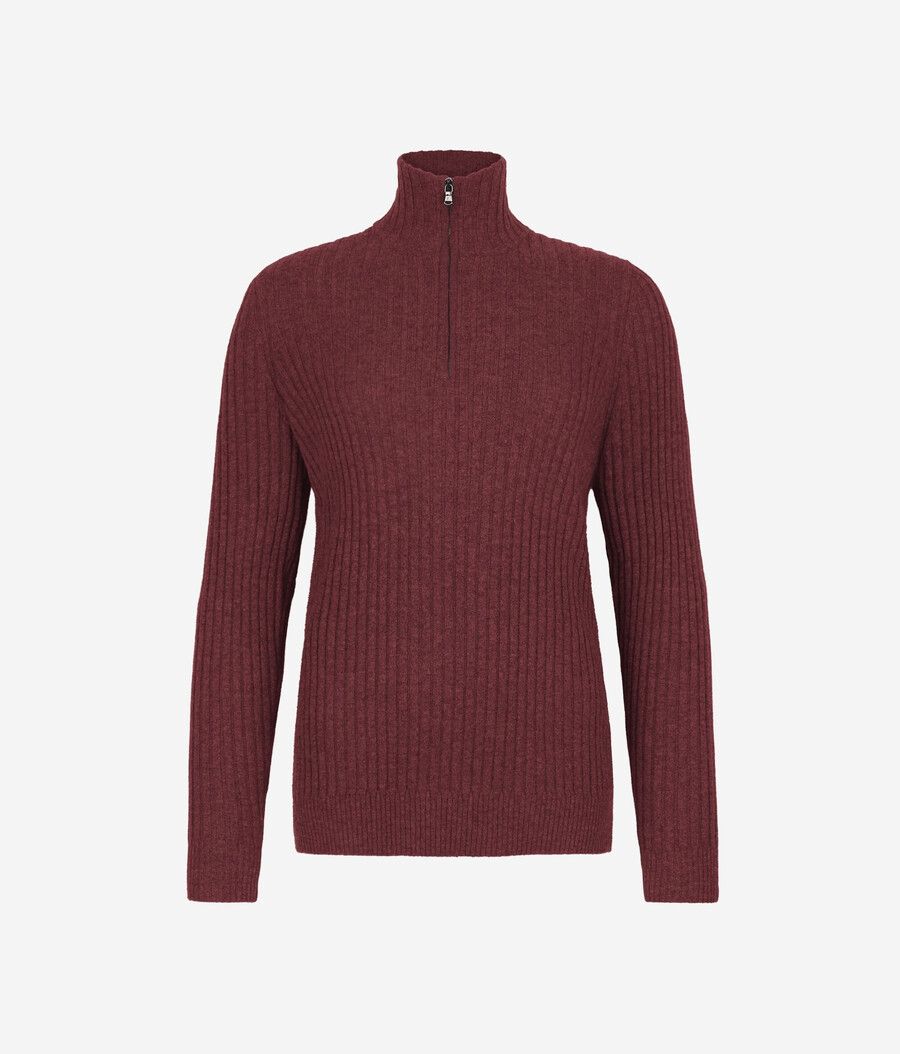 maglione in cashmere ultra morbido a coste con mezza zip