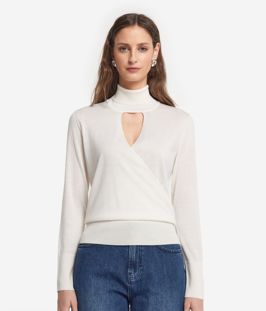 maglione incrociato a collo alto in cashmere ultrafine
