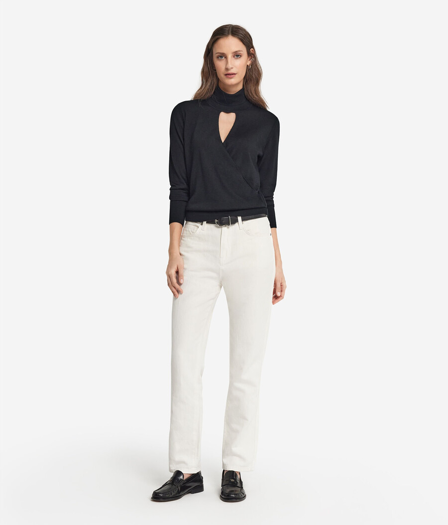 maglione incrociato a collo alto in cashmere ultrafine