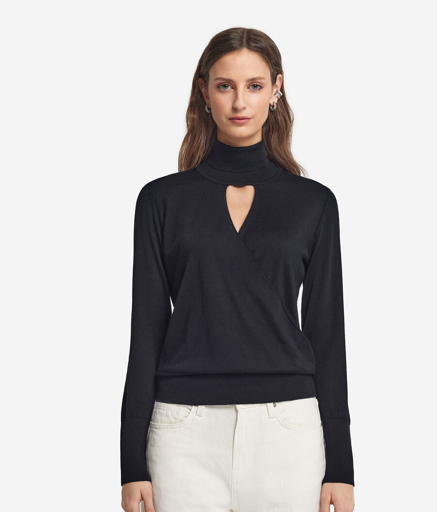 maglione incrociato a collo alto in cashmere ultrafine
