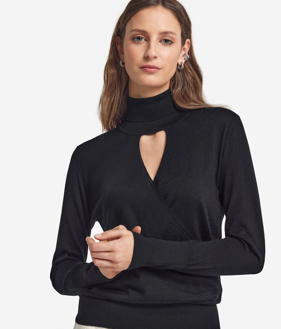 maglione incrociato a collo alto in cashmere ultrafine