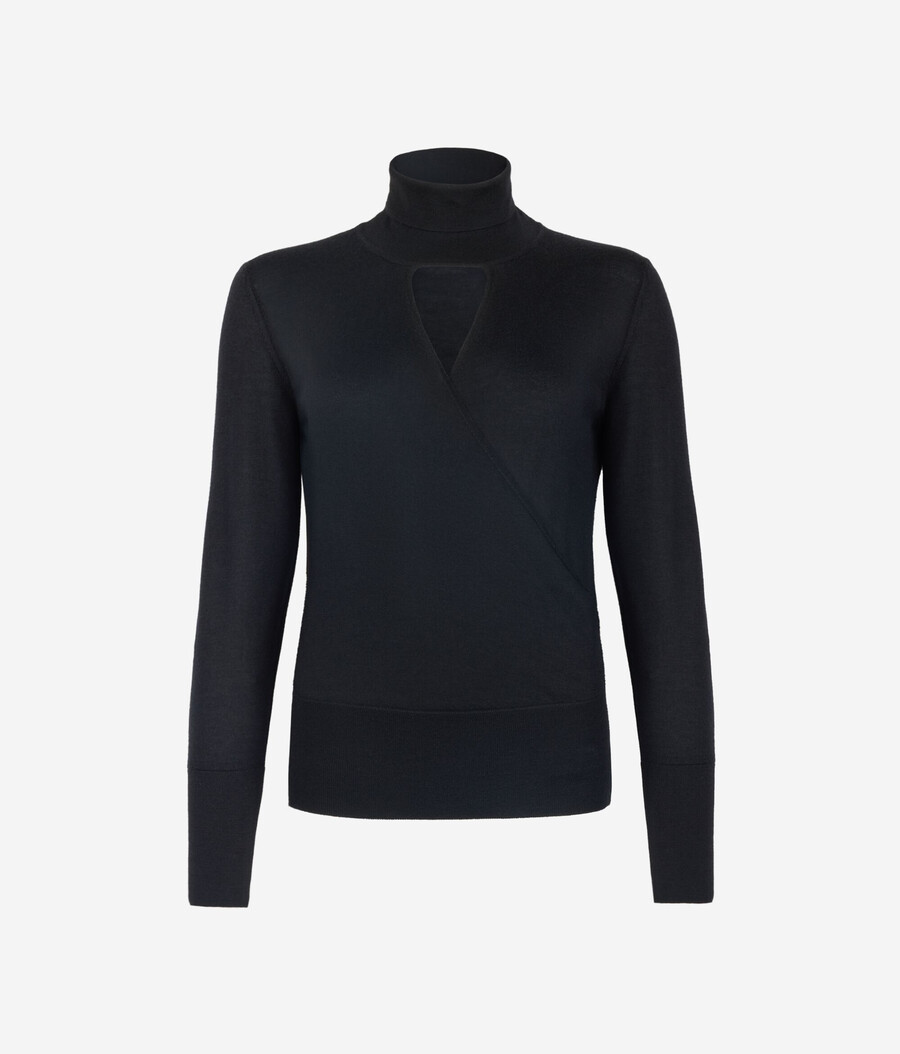 maglione incrociato a collo alto in cashmere ultrafine