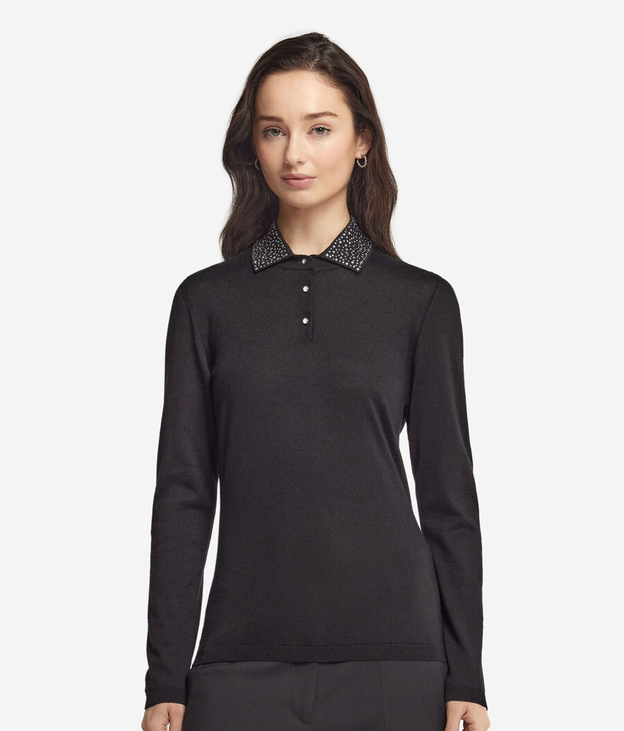 polo in cashmere ultrafine con strass