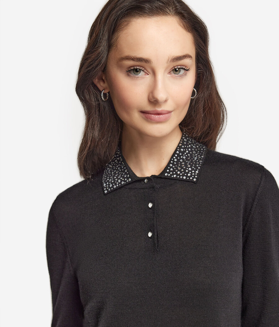 polo in cashmere ultrafine con strass