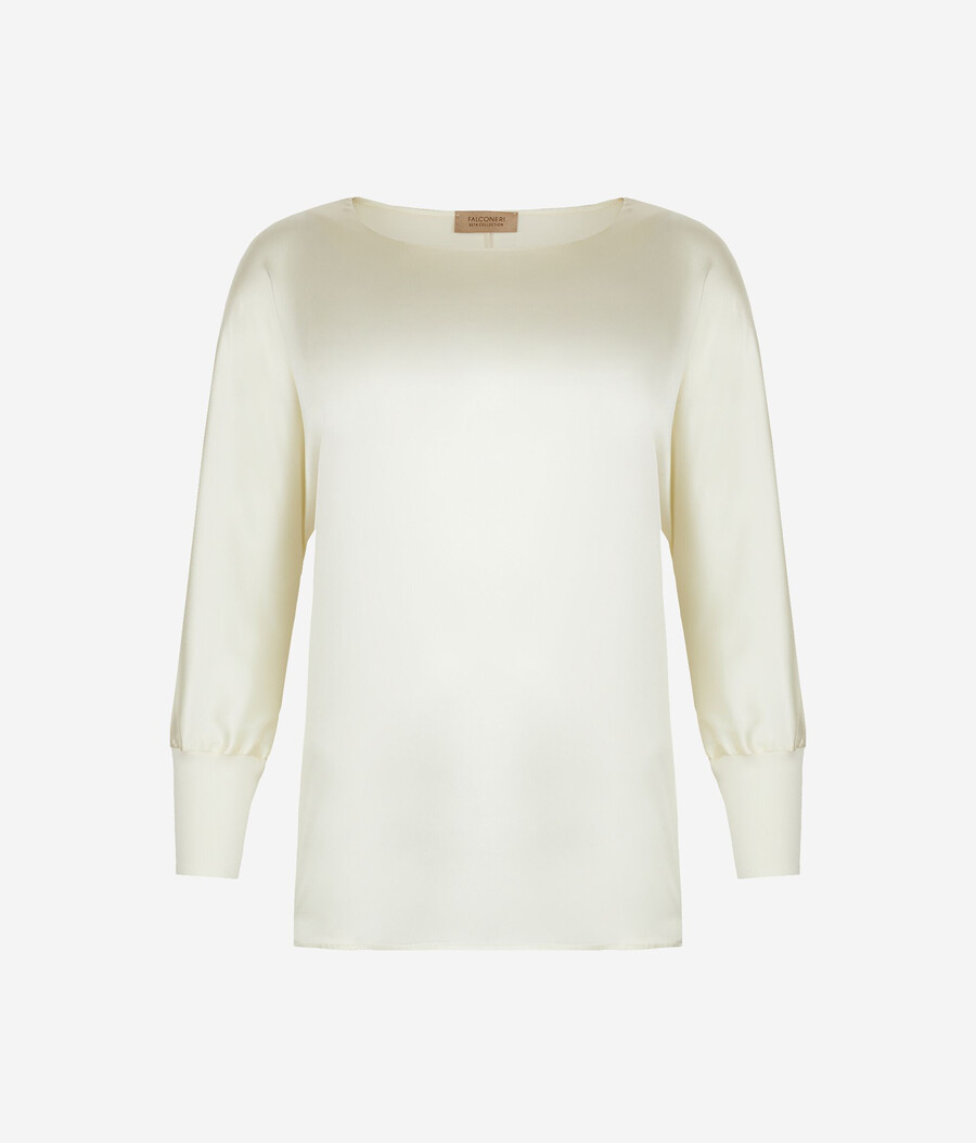 maglione in raso di seta a scollo tondo