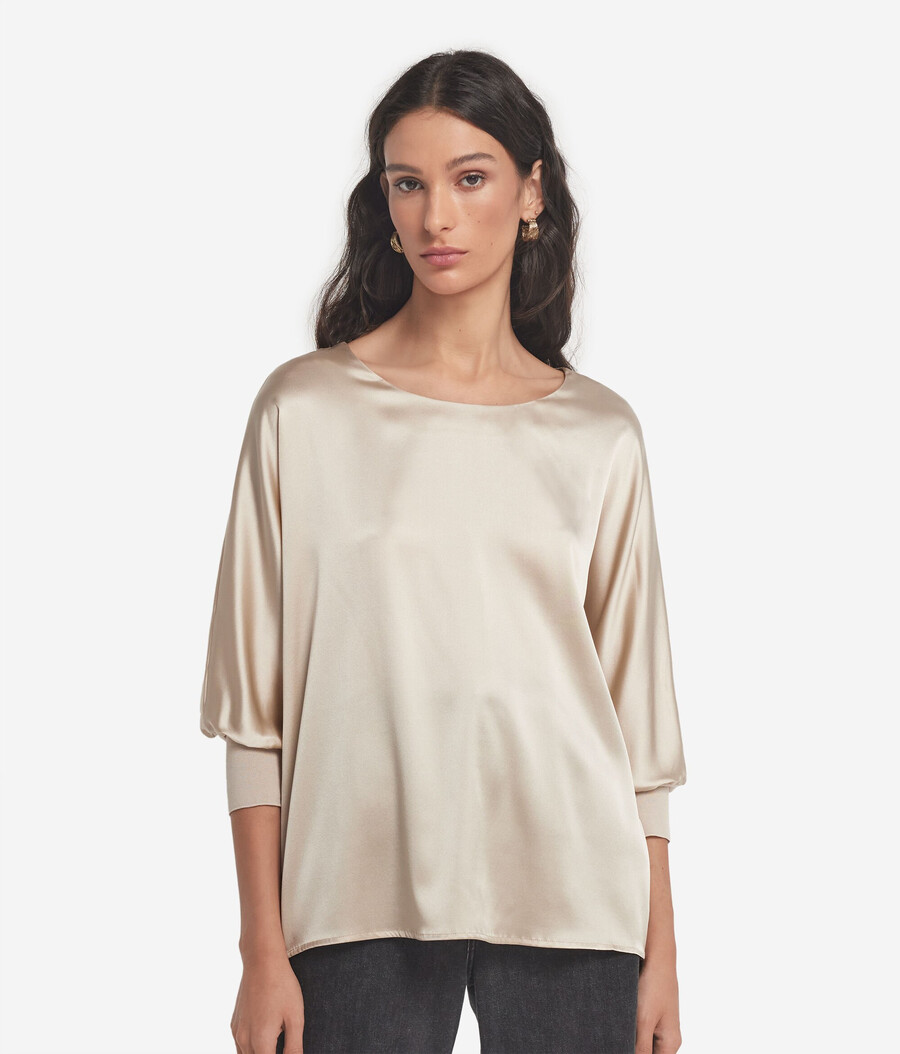 maglione in raso di seta a scollo tondo