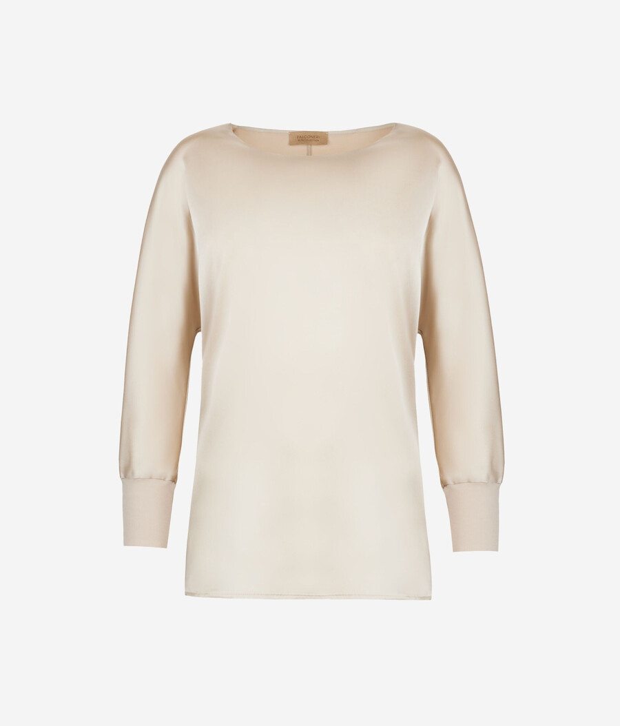 maglione in raso di seta a scollo tondo