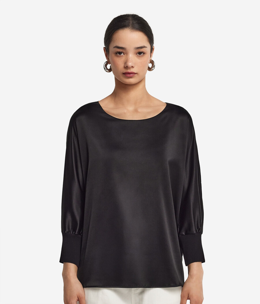 maglione in raso di seta a scollo tondo