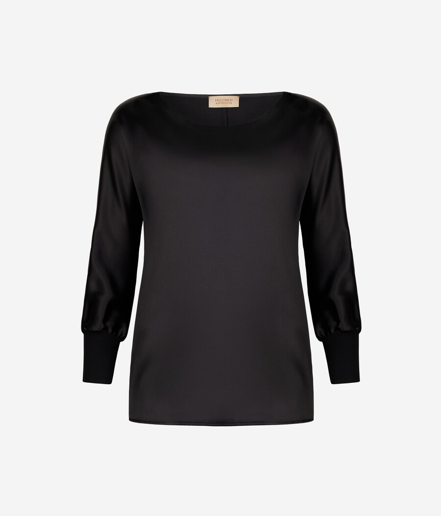 maglione in raso di seta a scollo tondo