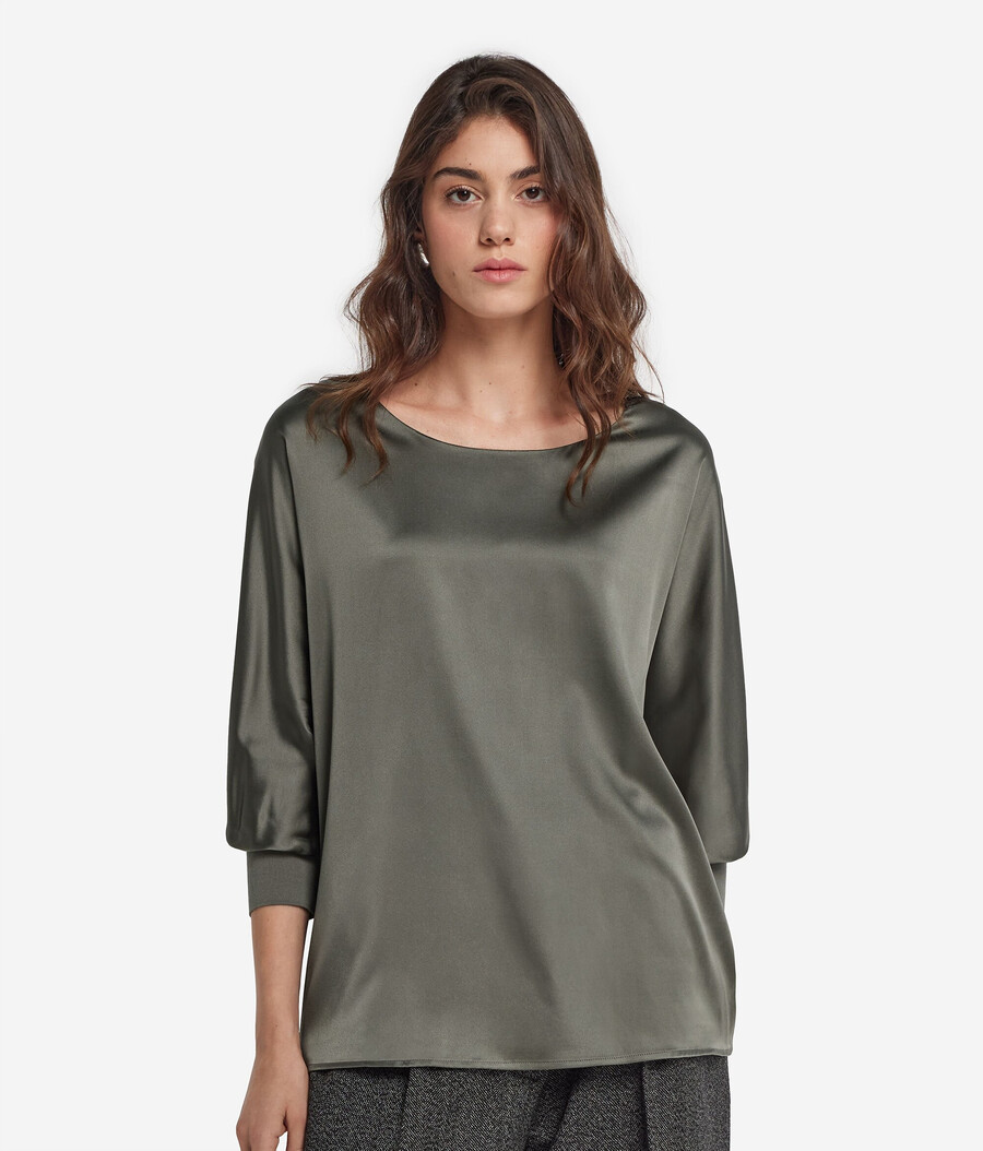 maglione in raso di seta a scollo tondo