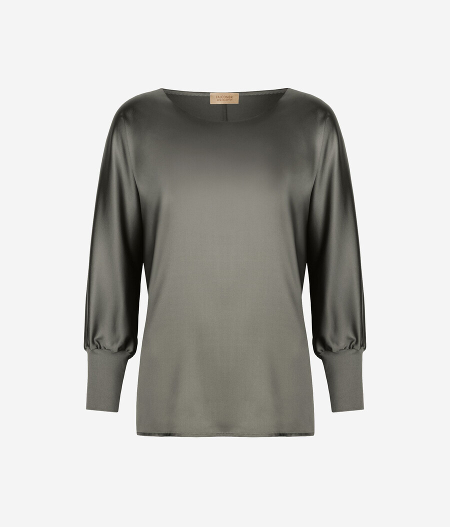 maglione in raso di seta a scollo tondo