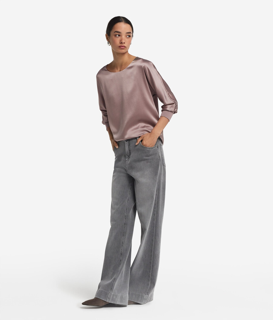 maglione in raso di seta a scollo tondo