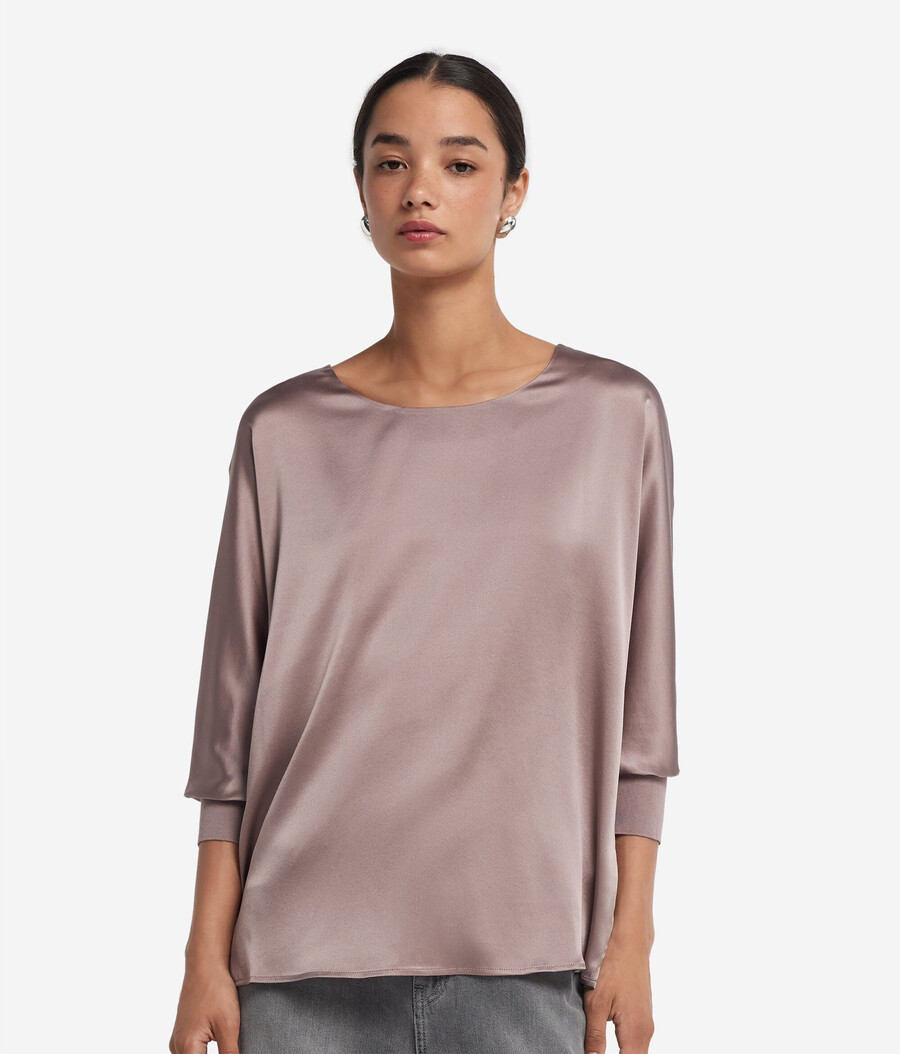maglione in raso di seta a scollo tondo