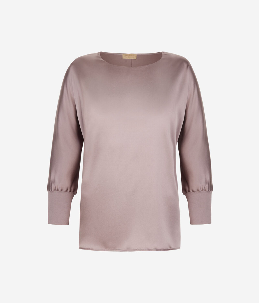 maglione in raso di seta a scollo tondo