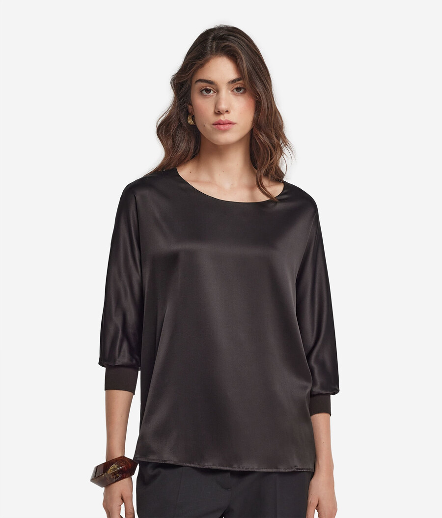 maglione in raso di seta a scollo tondo
