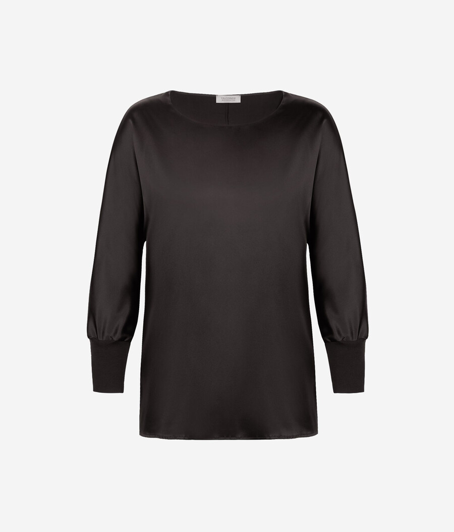 maglione in raso di seta a scollo tondo