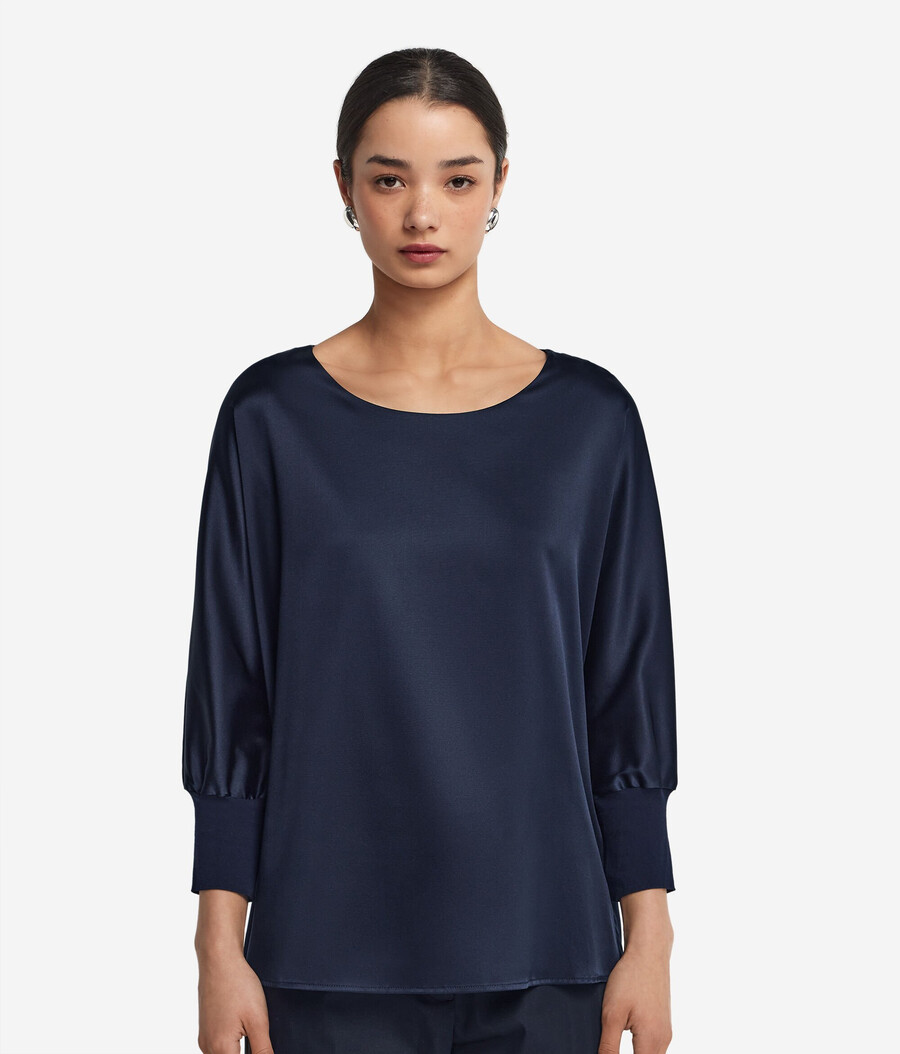 maglione in raso di seta a scollo tondo
