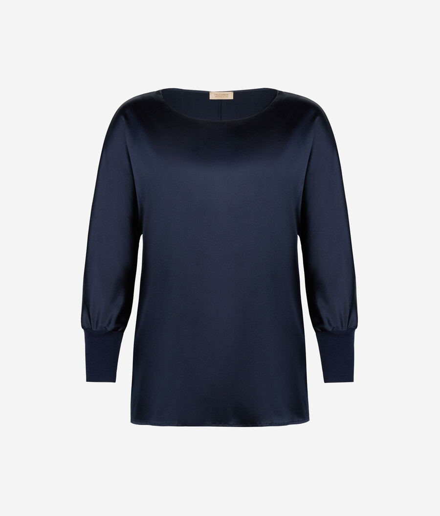 maglione in raso di seta a scollo tondo