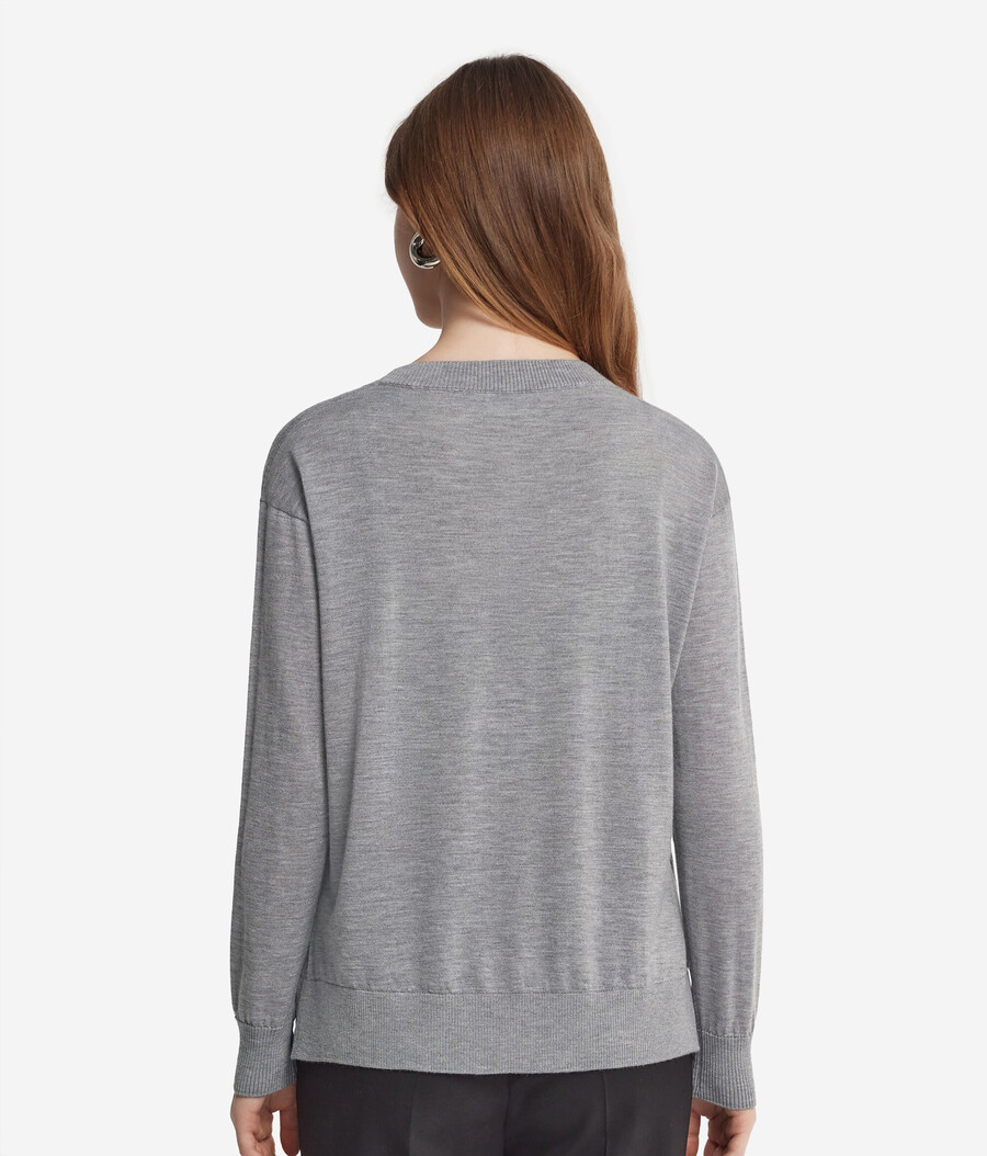 maglione in cashmere con scollo tondo e spacchi